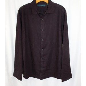 Perry Ellis Mens Red Plaid Cotton Blend Long Sleeve Button Up L